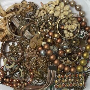 Curated Craft Jewelry Lot - 2.75 lbs Warm Gold Tone Brown Earthy Glam
